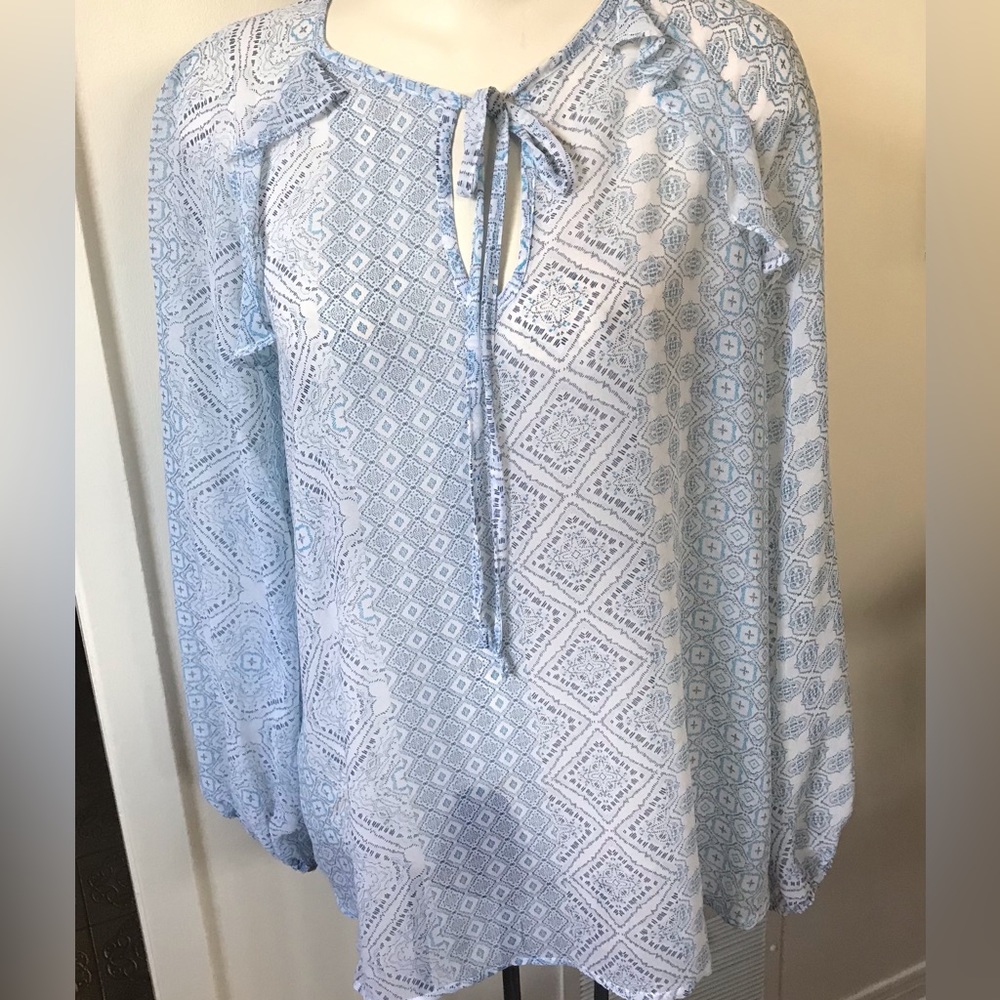 NEW ! BCBG Maxazria Pale Blue Sheer Top - Size Large